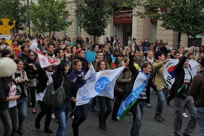 Initium semestri studentų eisena Gedimino prospektu. VU archyvo nuotr.