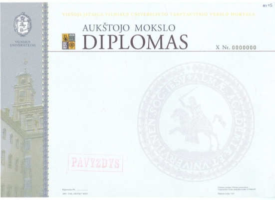 Aukštojo moklso diplomo pavyzdys