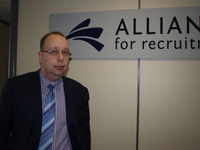 „Alliance for Recruitment“ atstovas Andrius Francas jau ne pirmus metus dirba darbo rinkos ekspertu ir puikiai išmano šiandieninius darbdavių poreikius ir jaunimo įsidarbinimo galimybes.V.Denisenko nuotr.